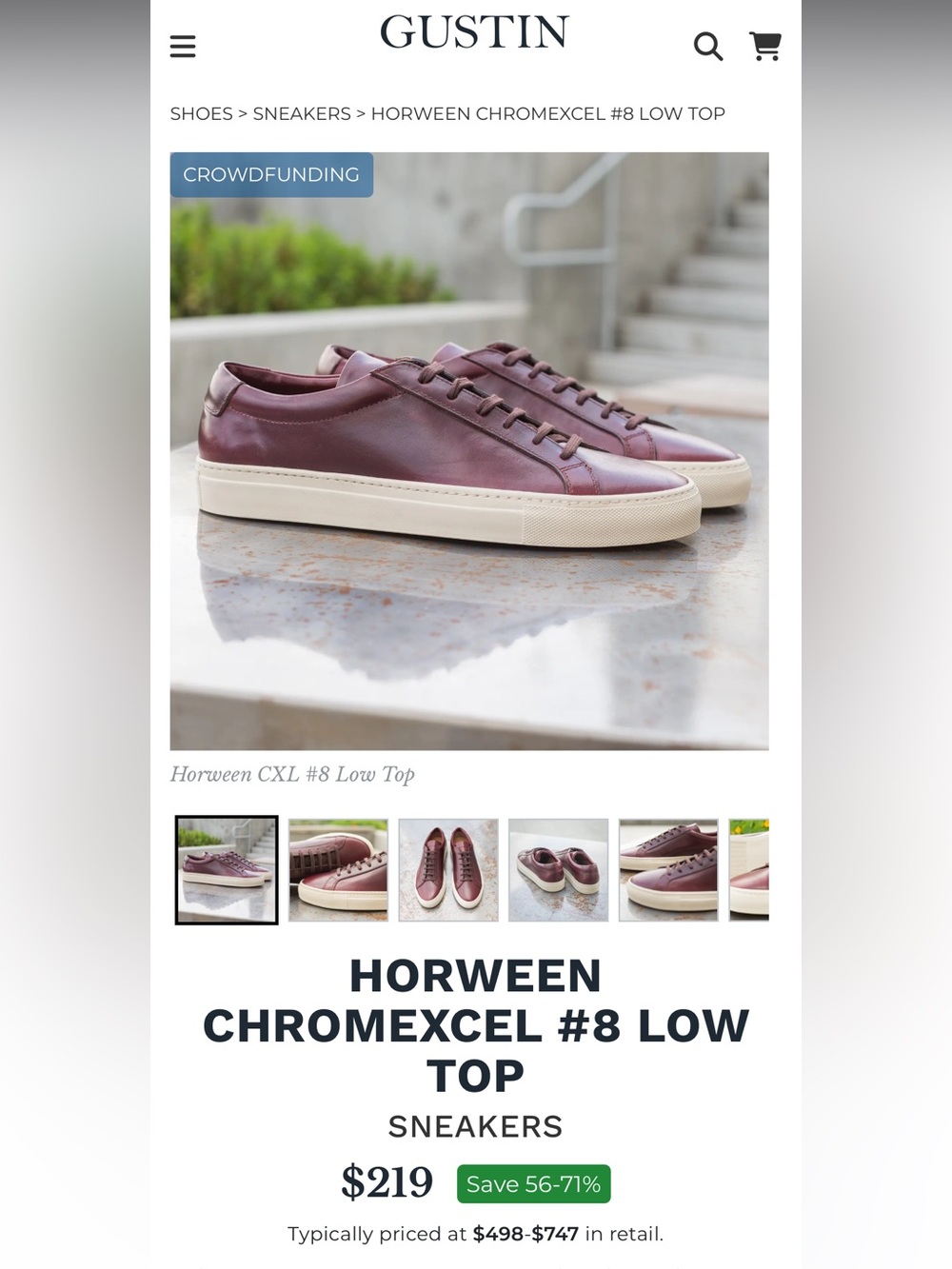 Gustin Horween Chromexcel #8 Low Top Sneakers in Burgundy 12